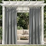 TOPICK Outdoor Vorhang Wetterfest Sonnenschutz Vorhänge mit Schlaufen Blickdicht Wohnzimmer Balkontür Gardine außen Curtains H 215 x B 132 cm 2er Set Wasserabweisend für Balkon Pavillon Hellgrau