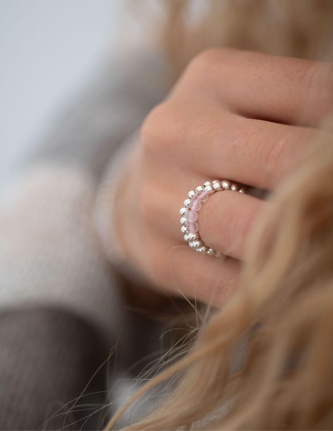 happymaker Elastische Ringe, Fidget 925 Silber Ring mit echten Edelsteinen, handgemacht in Deutschland, Shade Anxiety Ring, Damenring in zwei Größen