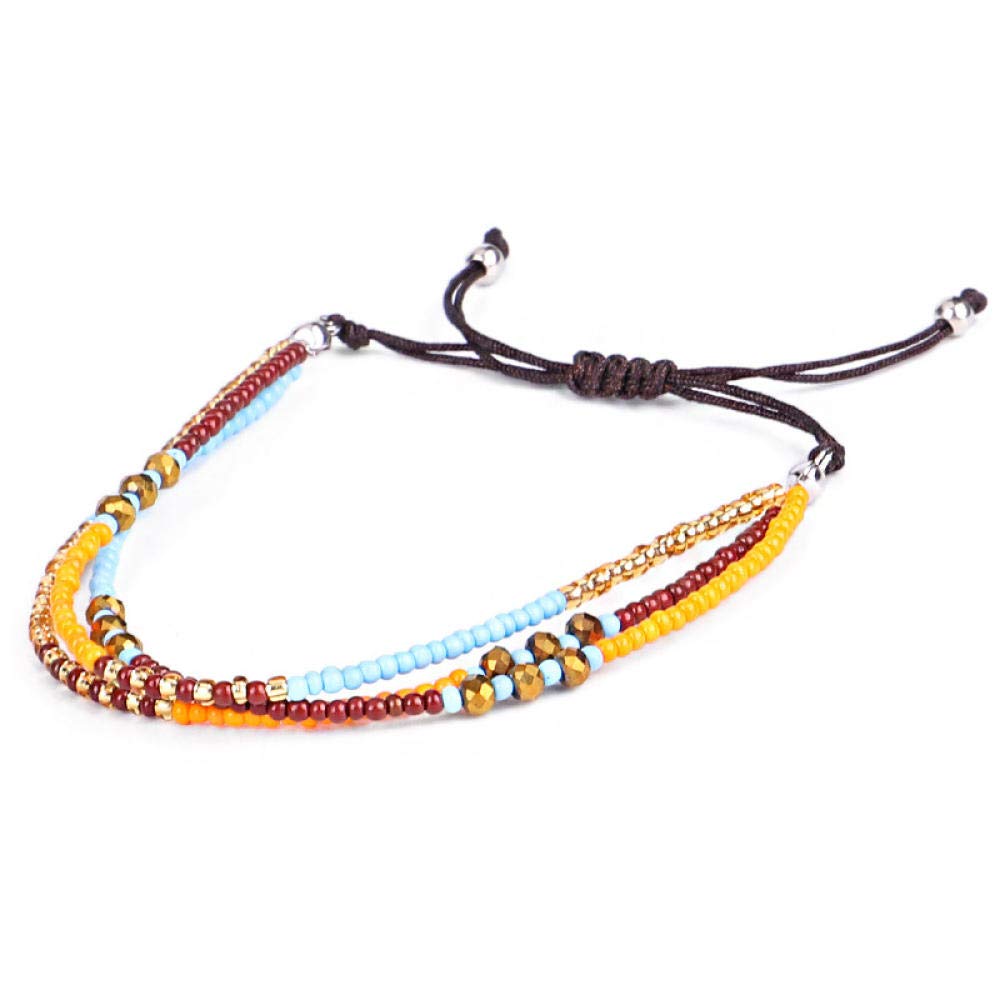 Pulsera Tejida de Cuentas para Mujeres, Pulsera Tejida de con Cuentas Joya de Estilo étnico Pulsera Tejida a Mano Multicapa Pulsera Amarillo Pulsera Mixta Pulsera Ajustable Acceso de Ropa