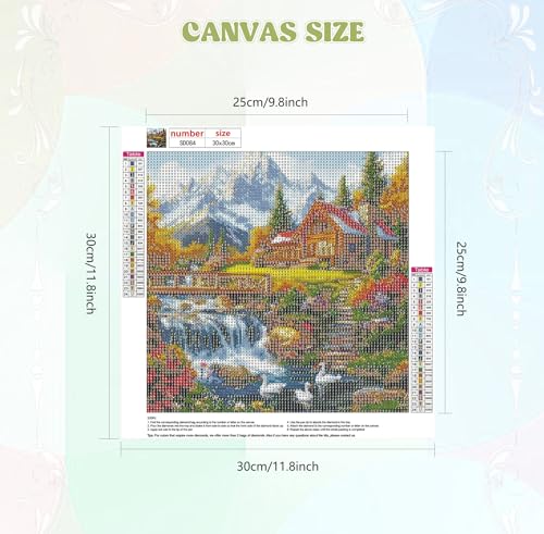 Image of QENSPE Landscape Diamond Art Kits for Adults, DIY Full Drill Diamond Painting Art Kit for Beginners, 5D Round Diamond Dots Paintings Gem Art Crafts Home Wall Decor Gifts 30x30cm