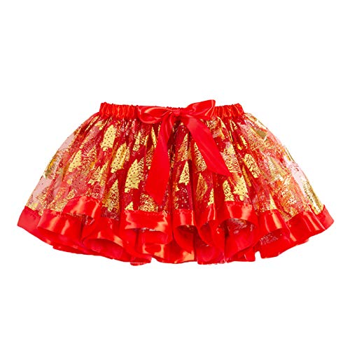 Tutu festif de dessin animé pour fille - Jupe de danse pour fête de Noël et événements spéciaux, doré, 5-8 ans