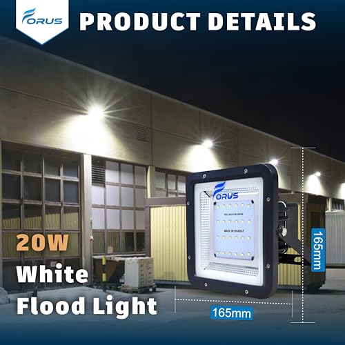 Image of Forus 20W LED Flood Light, White, 4-Year Warranty, IP67 Waterproof Outdoor Lighting, High Mast Halogen Focus Light for Factory, Garage, Parking, Garden, Shop, Warehouse, Tent, Warehouse, 1PC