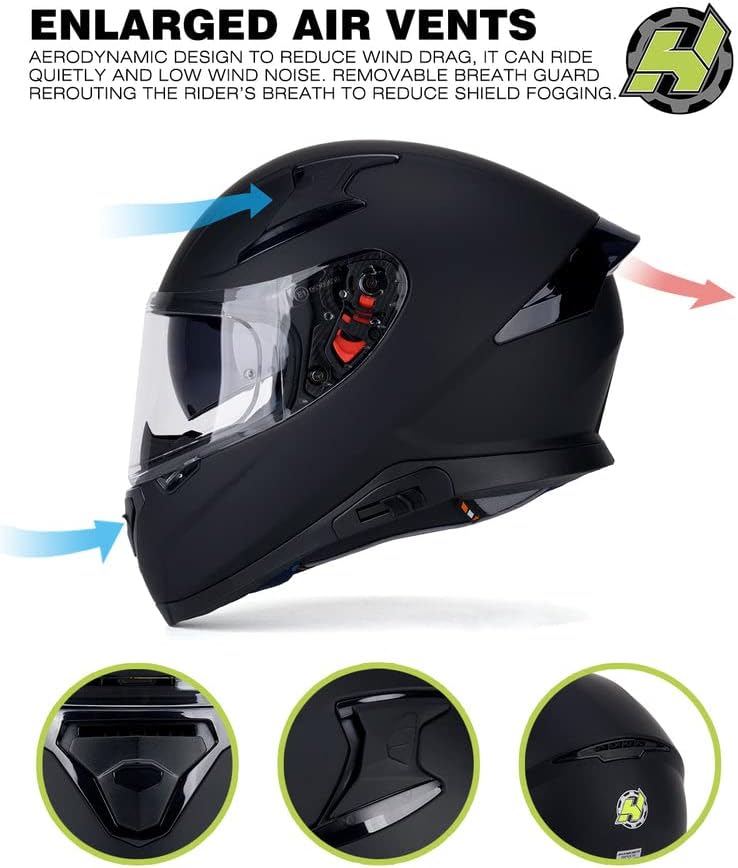Miniatura 4 de Hax - Casco integral de motocicleta y de moto de calle con doble aleta trasera y Pinlock Ready, ligero y duradero para adultos, aprobado por el DOT