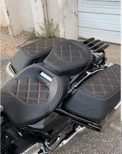 Miniatura 2 de Fundas para tapa de alforja de motocicleta, color marrón, con costuras de diamante, para Harley Touring Modelos Road King Street Glide Road Glide