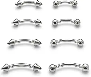 Curved Barbell Eyebrow Piercing Jewelry Set, Stainless Steel