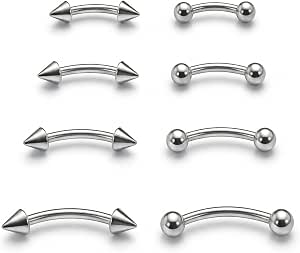 Curved Barbell Eyebrow Piercing Jewelry Set, Stainless Steel