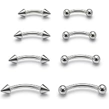 Curved Barbell Eyebrow Piercing Jewelry Set, Stainless Steel