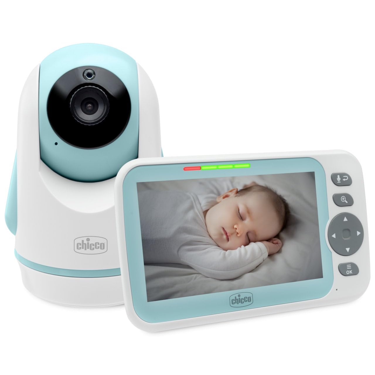 Chicco Baby Monitor Video Evolution, Telecamera Rotante per Neonati e Bambini con Schermo a Colori 5",Portata 220 m, Termometro, Suoni Bianchi, Microfono e Altoparlante, No WIFI Rete Protetta e Sicura