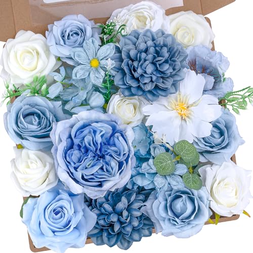 SWNAWE Artificial Flower Box Set Faux Flowers Fake Roses with Stems for DIY