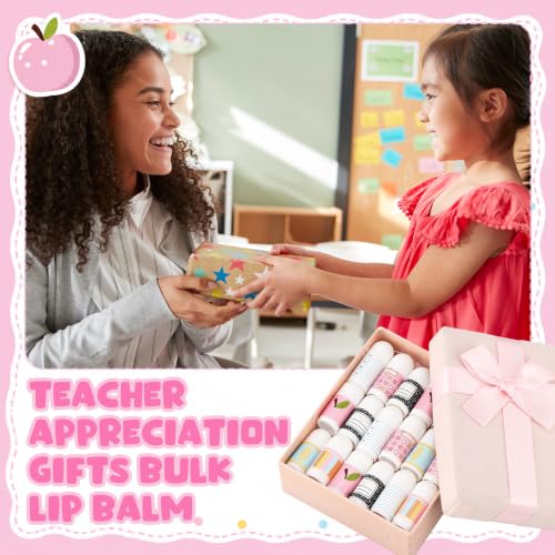 Batiyeer 48 Pcs/24set Back to School Teacher Appreciation Pastel Lip Balm Gifts Bulk with Card Pencil Crayon Apple Composition Lip Balm Teacher Team Thank You Gift for End of Year Party Favors - Image 6