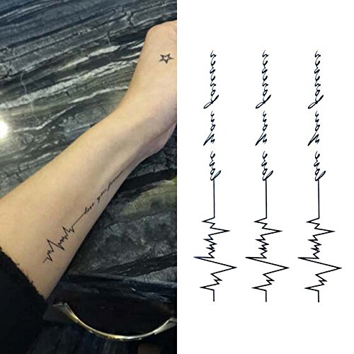 Oottati Small Cute Temporary Tattoo Heartbeat Ecg Arm (Set of 2)