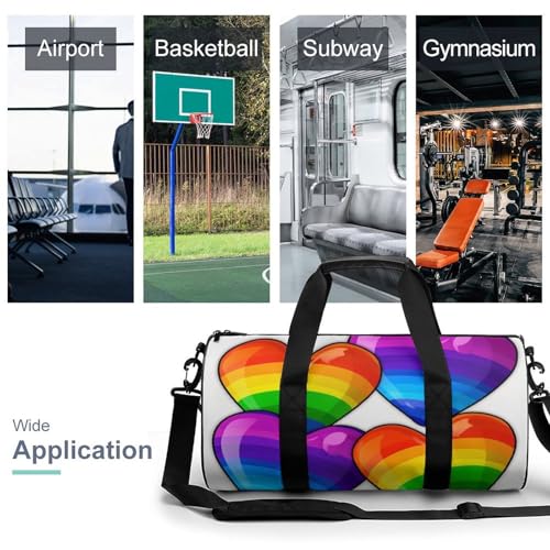 Duffel Bag Rainbow Colored Gay Pride Hearts Printed Foldable Gym Bag for Men Women Duffle Bag Lightweight with Inner Pocket for Travel Sports3