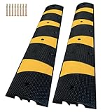 WKINGBOOM 2 Channel Rubber Speed Bumps Humps, 6 Feet Long Traffic Driveway Ramp with 8 Bolts, 22000 lbs Capacity Cable Protector Ramp for Garage Gravel Roads Asphalt Concrete, 2 Packs