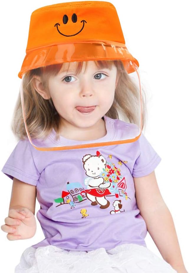 LETOUR Fisherman Face Shield Hat for 0-6 Years Old Kids, Upgraded Foldable Wide Brim Cotton Bucket Hat Beach Cap, Fisherman Hat Cap Suitable for Outdoor Activities Protection Orange