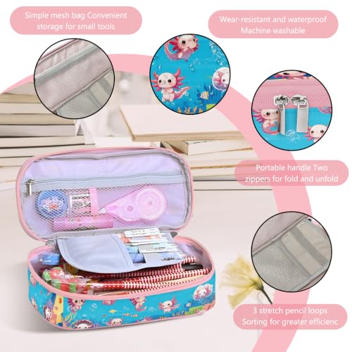 Image of Axolotl Pencil Case, Axolotl Pen Bag For School, Sea Pencil Case For Kids Girls Boys, Large Capacity Desk Organizer School, Sea Ocean Pen Box Birthday Gifts