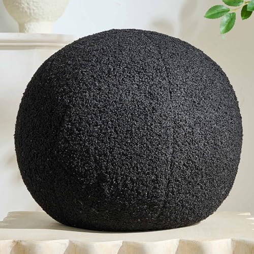 Gerlisay 11.8 inch Ball Pillow Round Decorative Pillow Black Sphere Shaped Throw Pillows Soft Nordic Style Boucle Pillows Cushion for Bed Couch Living Sofa Room Decor