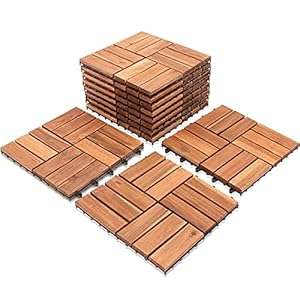 SWANEW 1 m² houten tegels, mozaïek, acaciahout, tegels, 11 stuks, 30 x 30 cm, balkontegels, tuintegels, terrastegels voor tuin, terras, balkon