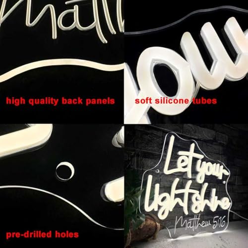 Image of Symone Let Your Light Shine Neon Sign, Jesus Neon Light USB Powered LED Dimmable, for Bible Scripture Prayer Room Christian Church Bedroom Easter Sign Decor(11.8 * 10.6 In)