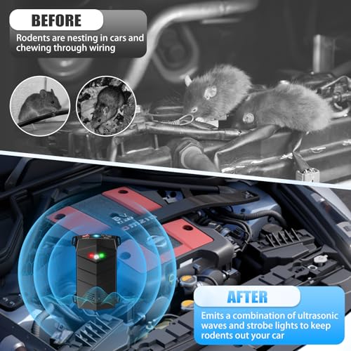 Image of Rodent Repellent for Car Engines, Ultrasonic Repeller Pest Mouse Bat Squirrel Repellent, Keep Away from Vehicle, Rooms, Indoors, Outdoors (2-Pack)