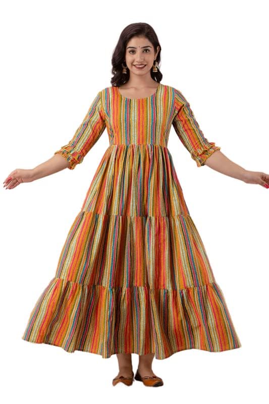 HENAL Women's Printed Maternity Dress Pregnancy Casual 3/4 Sleeve Dual Zipped for Feeding Nursing Maternity Comfort Dress Kurta - Orange-image-27