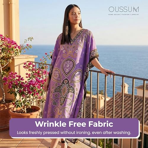 Image of Oussum Plus Size Kaftan Dresses for Women, Polyester Summer Caftan Cover Up Maxi Beach Dress, 1X-3X