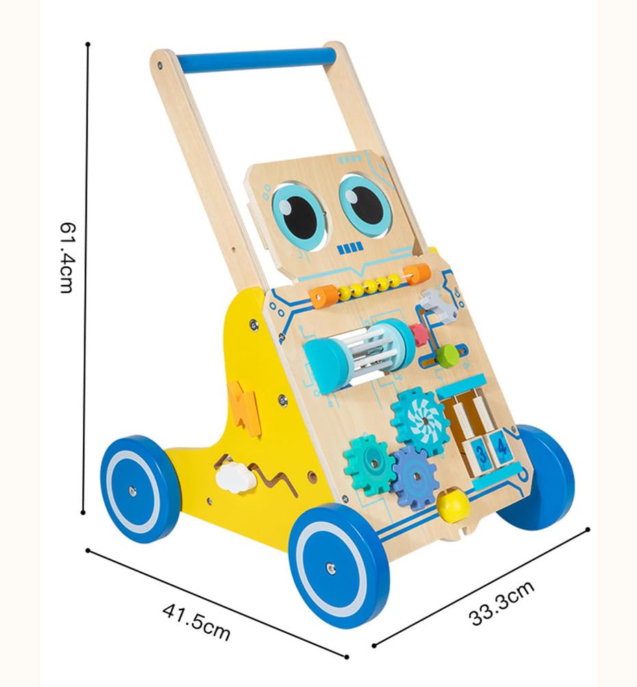 Drewniany chodzik dla niemowląt w kształcie robota, pchacz z panelem do zabawy