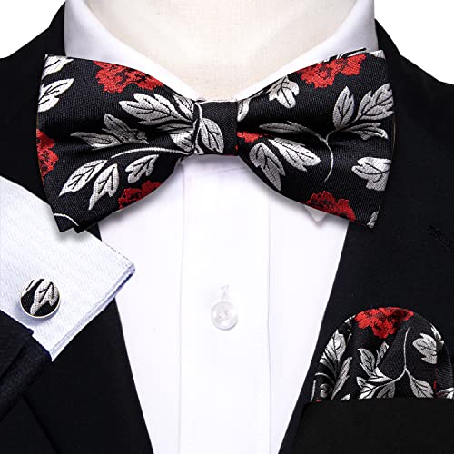 Image of YOHOWA Mens Bow Tie Set Paisley Coloful Pre-tied Bowties Adjustable with Handkerchief Cufflinks Wedding Prom Party