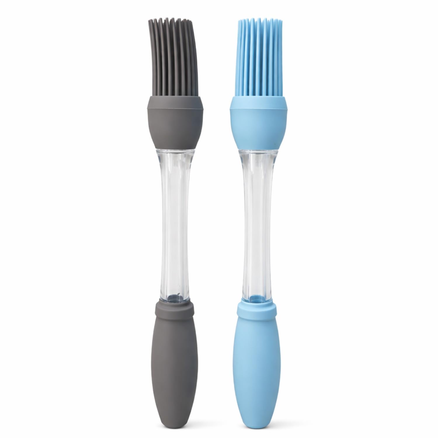 Silicone 2-in-1 Basting Brush with Transparent Oil Dispenser (Pack of 2) Built-in Oil Container Handle | BBQ Grill Brush for Butter Sauce Marinade Easy Squeeze Heat Resistant Kitchen Cooking Tool