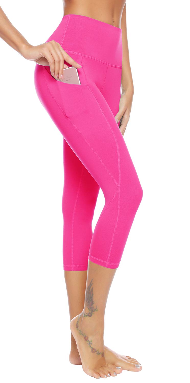 High Waist Yoga Capris Workout Running Cropped Leggings Out Pocket 4 Way Stretch Yoga Pants