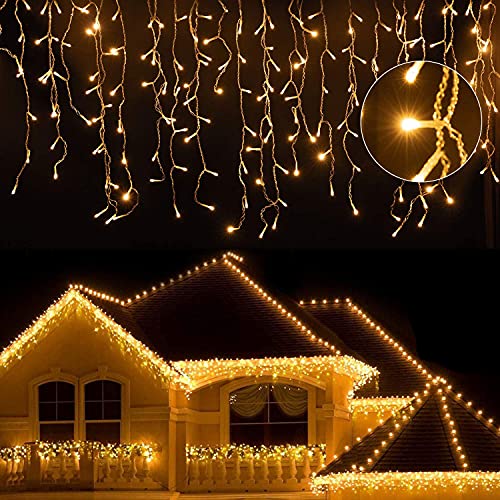 LED Lichtervorhang, 10M 300 Led 60 Tropfen 8 Modi Eisregen Vorhang Lichterkette wasserdicht Dekor außen & innen Lichterkettenvorhang für Weihnachten, Garten, Hochzeit, Party Dekorationen - Warmweiß Cover