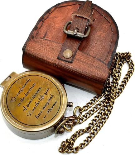 Brújula náutica de latón sólido con estuche de cuero