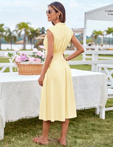 Image of GRACE KARIN Work Dress for Women Summer Sleeveless Smocked Waist Zipper Dress Business Casual Outfits Light Yellow S
