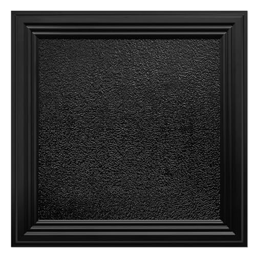 Image of STICKGOO Drop Ceiling Tiles 24x24 Inch, Glue Up Ceiling Panels, Pack of 12 | PVC Waterproof, Easy Installation, Ceiling Covering for Home Office Decor, Cover 48 Sq. Ft (Popcorn Textured Black)