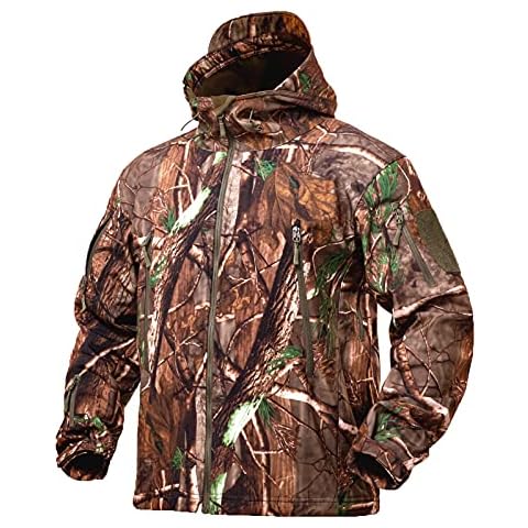 YEVHEV Hunting Jacket for Men Quiet Hunting Camouflage Clothing Hoodie Camo Coat Water-Repellent Windproof Cover