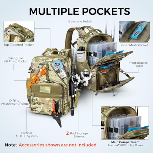Image of KastKing KastMate Fishing Backpack With 2 Rod Holders, Khaki Camo