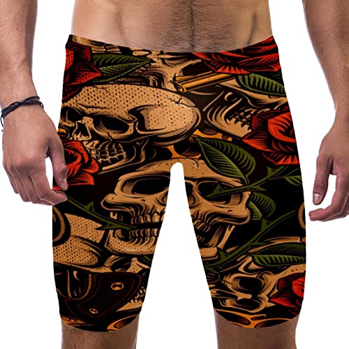 Bañador de natación para hombre en talla grande 3XL bermuda multicolor con calavera rosa