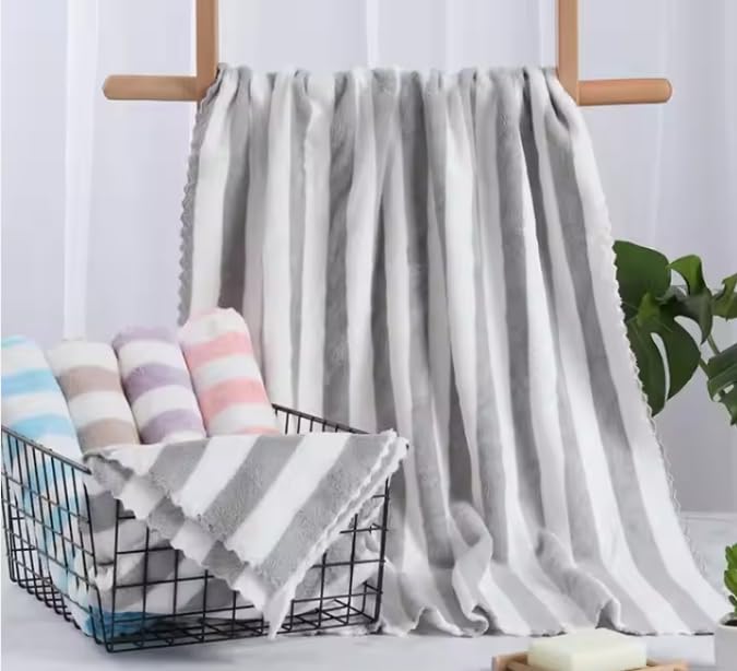 Image of HomeCloud Korean Plush Soft & Luxury 400 GSM Pack of of 2 Towel Set with Hanging Loop | 3X Softer Than Cotton Towels | Set of 2 (1 Bath Towel 142x70 + 1 Face Towel 70x35 cm)