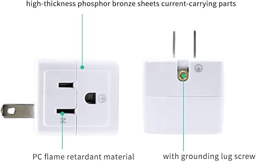 Miniatura 2 de SYCON Extensor de salida adaptador, mini enchufe de pared de 2 clavijas a 3 clavijas, divisor de salida múltiple con 3 tomas de corriente