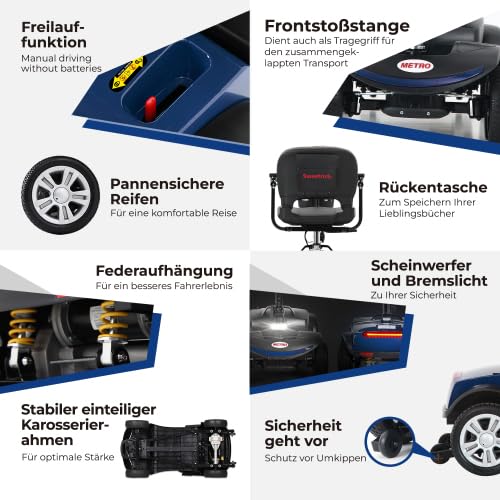 Seniorenmobil Elektromobil 4-Rad mit Sitz, 300W Motor, 136 kg Tragkraft, 6 km/h, herausnehmbarer Akku, 360° drehbarer Sitz, LED-Beleuchtung, elektromagnetische Bremse, Blau