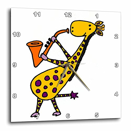 3D Rose Funny Cool Jazzing Giraffe is Playing Orange Saxophone Wall Clock, 10 x 10