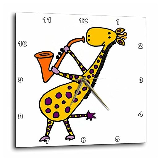 3D Rose Funny Cool Jazzing Giraffe is Playing Orange Saxophone Wall Clock, 10" x 10"