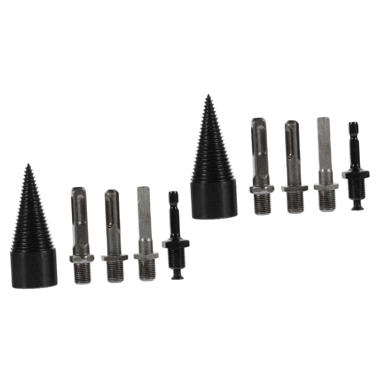 Hemobllo 2 Set Spaccalegna Per Legna Da Ardere Falegnameria Utensili Trapano Elettrico Cono Della Punta Del Trapano Coni Spaccalegna Acciaio Carbonio Black 5 Pezzi*2
