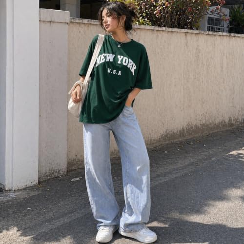 Image of London Hills Oversized Tshirt for Woman | t Shirt for Woman Oversized Fit Printed Round Neck | Tops for Woman's | Women t Shirt Loose Fit Drop Shoulder | t Shirts for Women | Western Tops