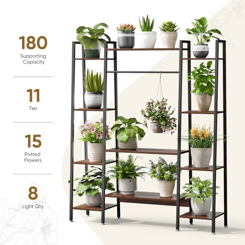 OTDMEL 55\" Large Plant Stand Indoor with 8 LED Grow Lights (3 Modes & Auto Timer) - 12 Tiered Metal Plant Shelf, 10 Dimmable Brightness Levels, Flower Stand Display Rack