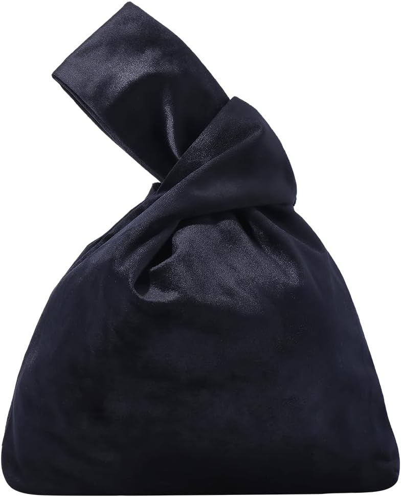 CRASPIRE Wrist Bag Knot Women's Velvet Knot Bag Black Clutch Evening Handbag Mini Purse Small Tote Phone Wallet Cloth Elegant Style Portable Travel Change Storage Wristlets for lipstick keys cards
