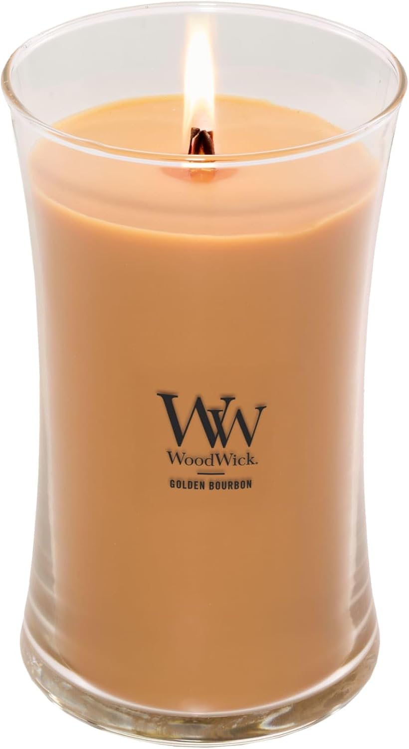 WoodWick Golden Bourbon Holiday Candle Gifts for Women and Men, 21.5 oz Large Hourglass Candle with Crackling Wick