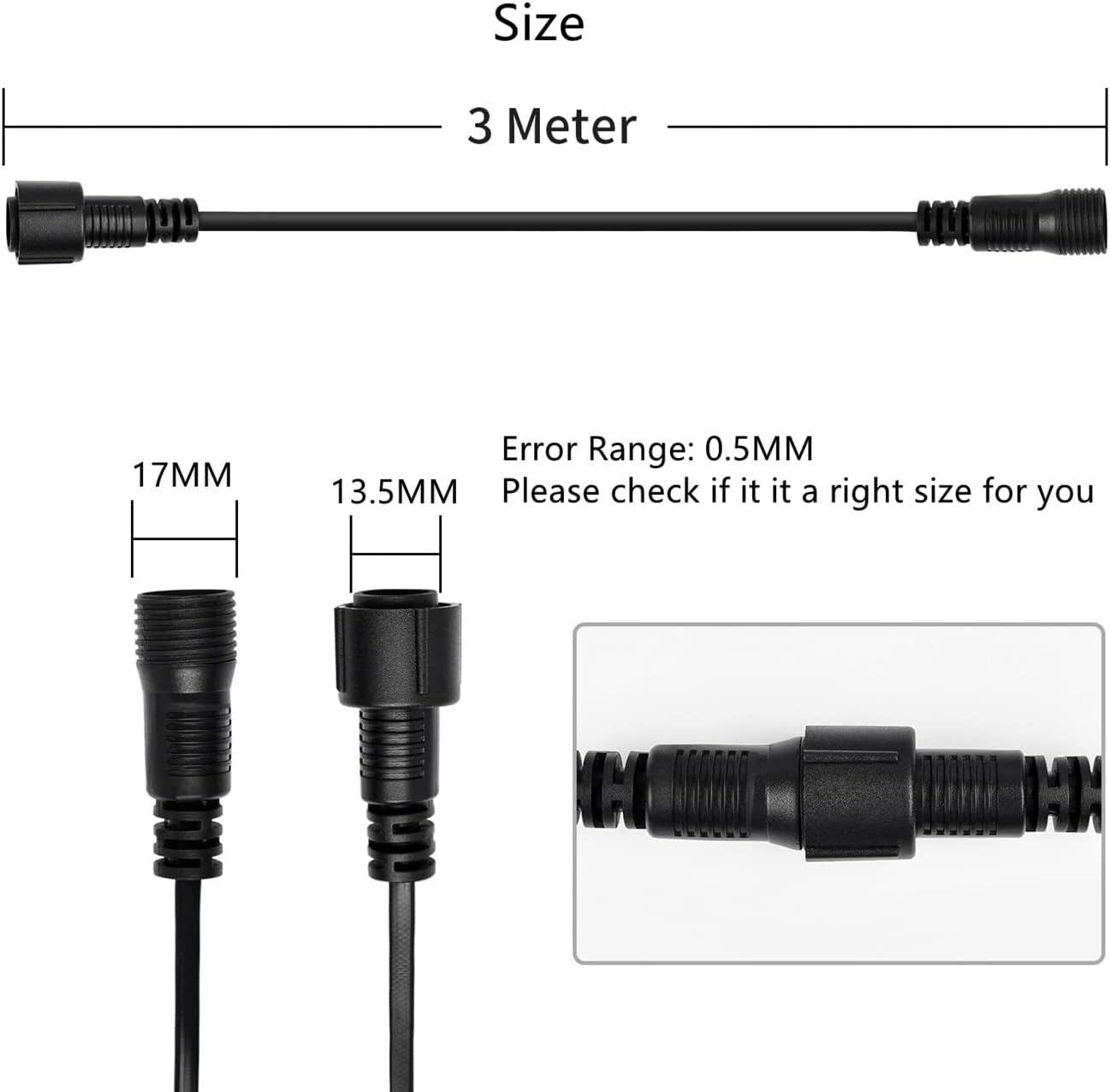 2Pin Extension Cable, 3Meters 9.8ft Extension Cord with Male and Female Connectors (2Pin Cable 1Pack) - Image 2