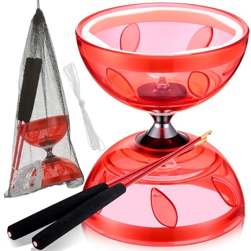 Simgoing Chinese Yoyo Diabolo Set Includes Colorful Chinese Yoyo with 2 Pieces Diabolo Sticks, 1 Piece String, 1 Net Bag for Fun(Red)