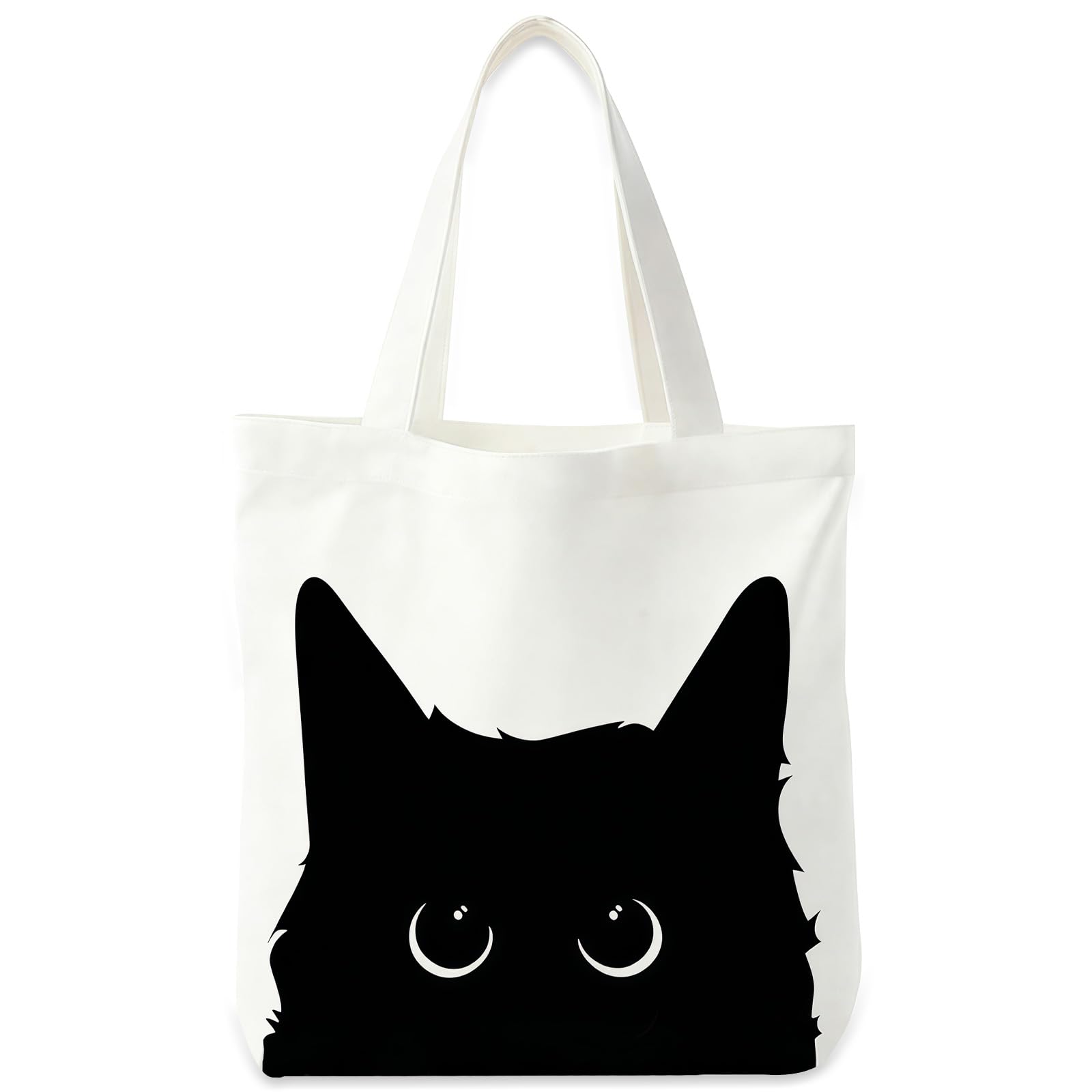 Nodrex Black Cat Tote Bag, Cat Tote Bag Canvas Reusable, Practical Cat Bag, Thoughtful Black Cat Gifts, Tote Bags for Women for Work, Travel, Beach, Shopping, Black White Double Sided Print