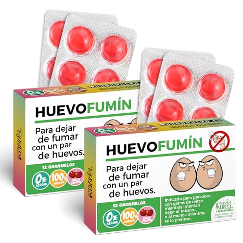 Pack 2 cajas de caramelos de broma en blister | HUEVOFUMIN | Regalo divertido 24 caramelos sin azúcar | Regalo original y divertido para fiestas, amigos, familia… ¿dejar de fumar?